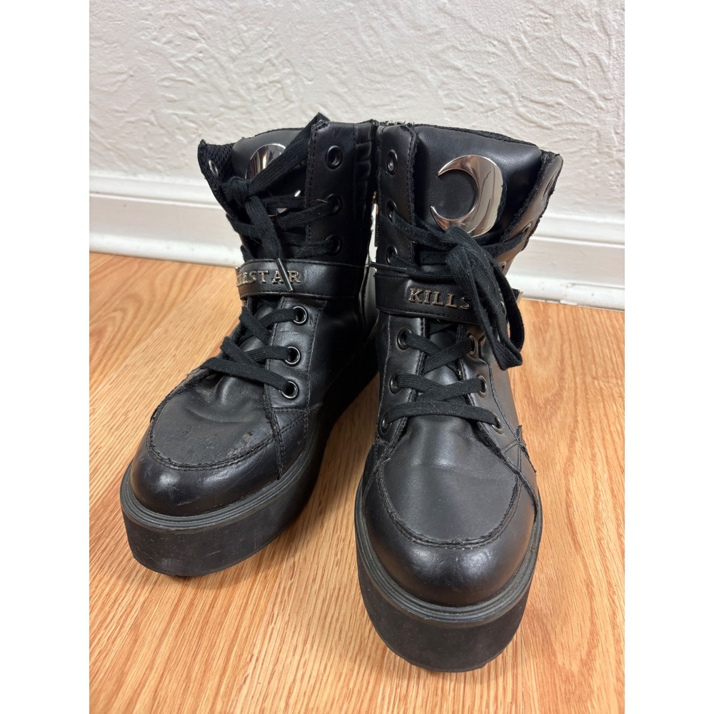 Killstar Black Platform Boots Crescent Moon Gothic Vegan Leather Womon size 8